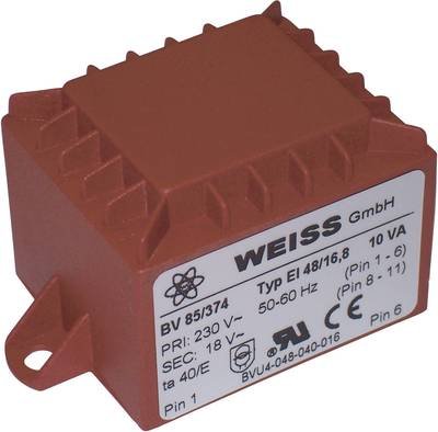 Weiss Elektrotechnik 85/378 Printtransformator 1 x 230 V 2 x 12 V/AC 10 VA 417 mA