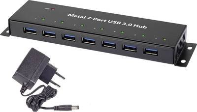 Renkforce RF-3955359 USB-Hub 7 Port USB-A USB 3.0 5 GBit/s zur Wandmontage, Metallgehäuse Schwarz RF-3955359