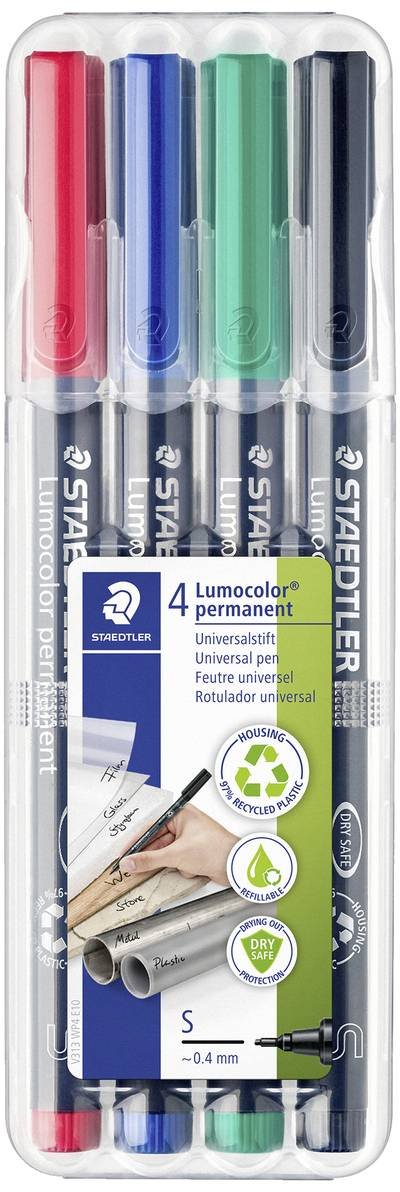 Staedtler Lumocolor permanent S DRY SAFE 313 WP4 Permanentmarker Rot, Blau, Grün, Schwarz wasserfest: Ja