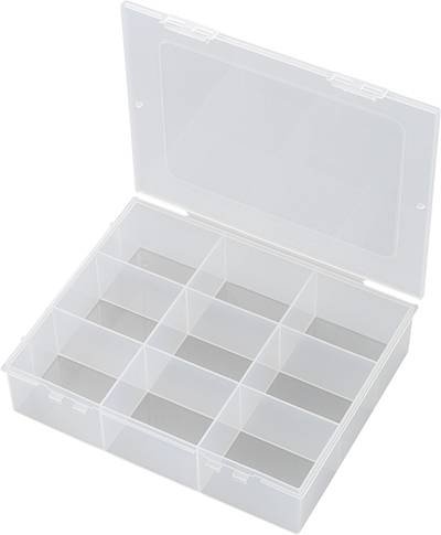 TRU COMPONENTS E-112-1 Sortimentskasten (L x B x H) 190 x 145 x 42 mm Anzahl Fächer: 9 feste Unterteilung Inhalt 1 St.