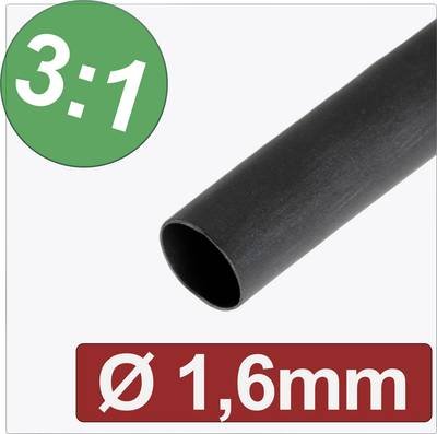 Quadrios 24CA282 Schrumpfschlauch mit Kleber Schwarz 1.60 mm 0.53 mm Schrumpfrate:3:1 Meterware
