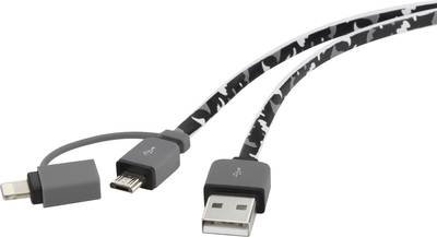 Renkforce USB-Kabel USB 2.0 USB-A Stecker, USB-Micro-B Stecker, Apple Lightning Stecker 0.20 m Camouflage Flache Ausführ