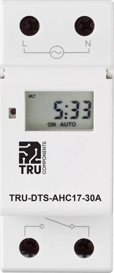 TRU COMPONENTS TRU-DTS-AHC17-30A Zeitschaltuhr für Hutschiene Betriebsspannung: 230 V/AC 1 Wechsler 30 A 250 V/AC Wochen